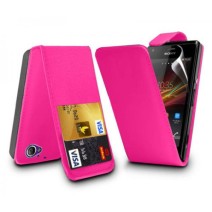 Flip Leather Case Cover For Sony Xperia M in Hot Pink