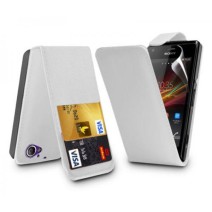 Flip Leather Case Cover For Sony Xperia M in White
